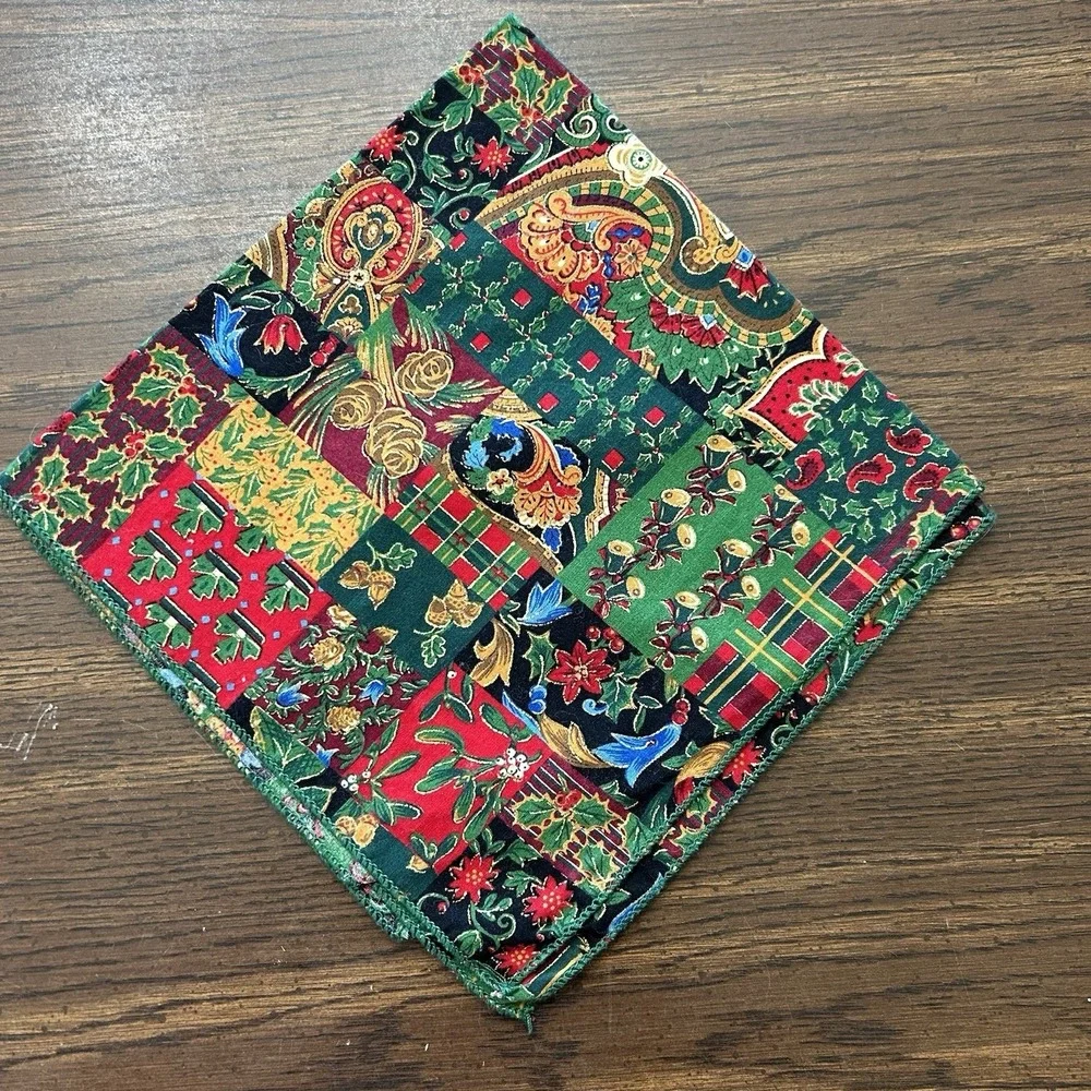 Vintage Handmade Christmas Cloth Napkins Set‎ Of 12 Holly Tartan Paisley 16x16